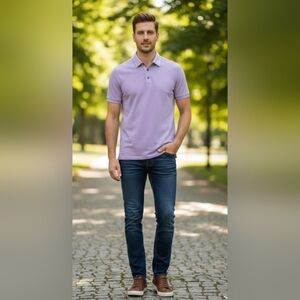 JOHNSTON & MURPHY MEN'S LAVENDER SHORT SLEEVE POLO SHIRT SMALL